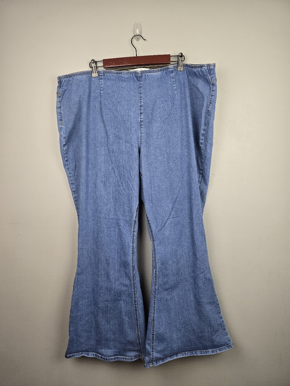 Flared Denim High Rise No Gap Elastic Waist Jean Pants Blue Womens Plus Sz 24WP